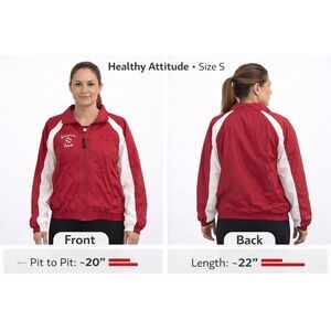 Healthy Attitude Windbreaker Jacket Small Red White American Spirit Baseball Zip